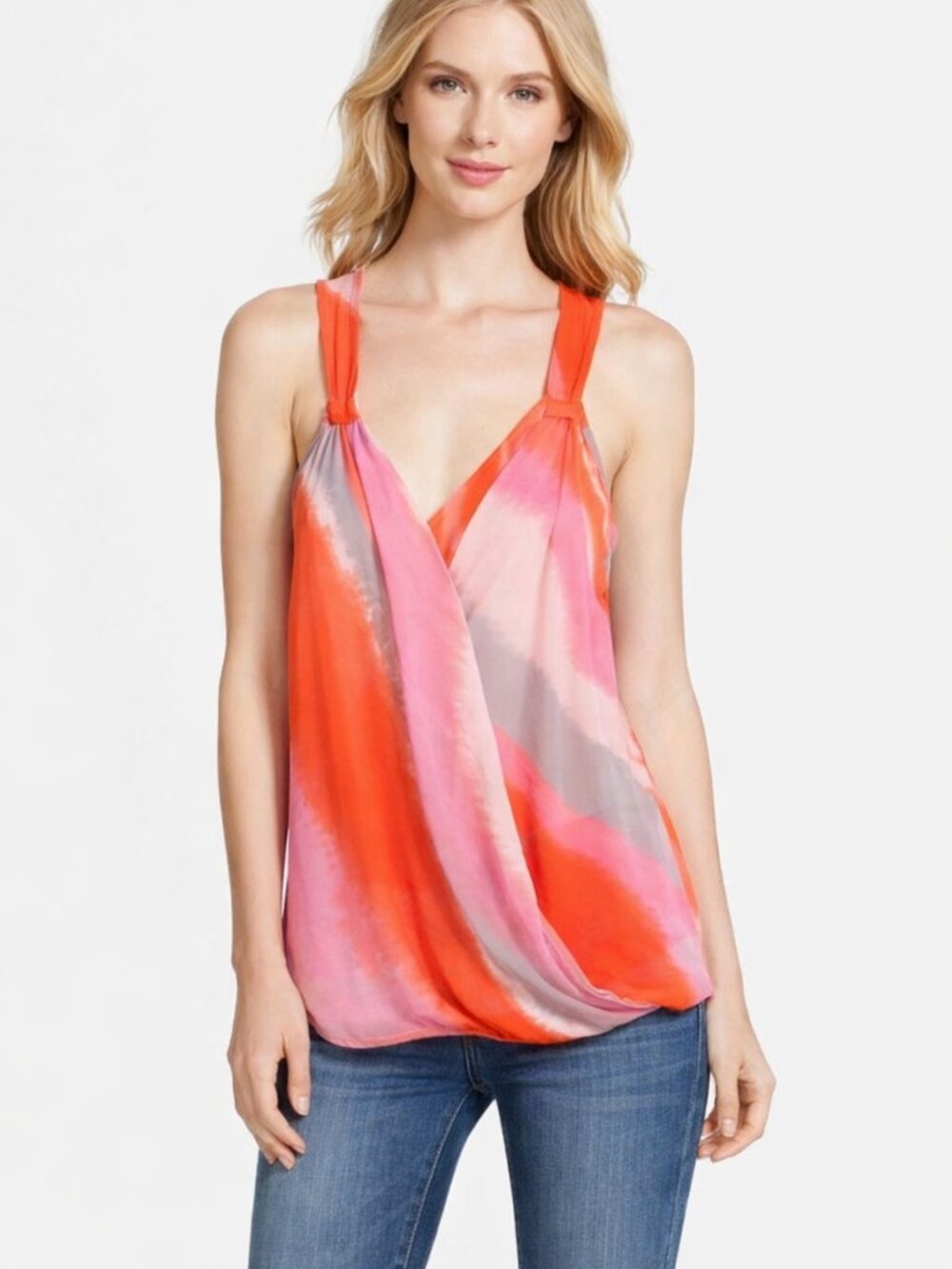 INC International Concepts Pink and Orange Asymmetrical Wrap Tank Top